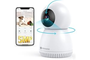 YESKAMO 5MP Security Camera Indoor, Pet Camera WiFi Home Camera, 360° Baby Monitor with Night Vision, Siren, Smart AI Motion Detection, Auto Tracking, 2-Way Audio, Work with Alexa & Google Home