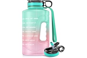 AF-WAN Botella de agua motivacional con marcas de tiempo y pajita, 2,2 litros de medio galón grande jarra de agua deportiva con asa, sin BPA, botellas de agua a prueba de fugas para deportes al aire libre