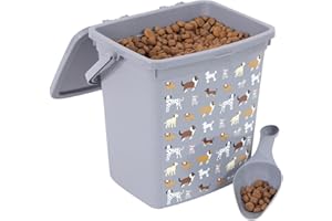 YöL Reusable Plastic Dog Puppy Treat Food Bin Grey 6 Litres Storage Container With Scoop - Light Grey