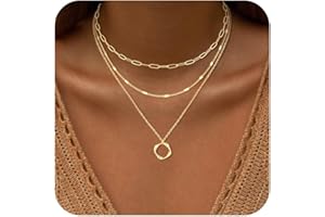 VIROMY Gold Necklace for Women 14k Gold Plated Dainty Layered Stackable Pendant Necklaces Herringbone Cuban Paperclip Chain
