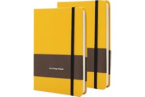 ‎TUNJILOOL TUNJILOOL A6 Lederjournal - 2er Pack, Dotted/Grid/Blanko, 100GSM, Wasserfest, Gummiband (Gelb)