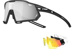 X-TIGER Lunettes de Cyclisme Lunettes de VTT Homme, Lunettes de Vélo avec 5 Lentilles Interchangeables Protection UV400, Montures TR90 résistantes au Stress, Pour Pêche Conduite Running Bicyclettes