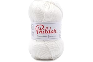 Phildar - Pelote de Laine Phil Coton 4 - Laine à Tricoter - 100% Coton - Aiguille n°4 - Couleur Blanc