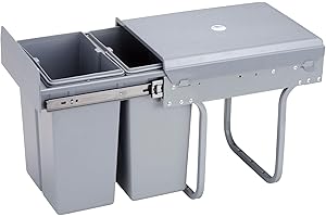 WELL HOME MOBILIARIO & DECORACIÓN Contenedor de reciclaje para mueble de cocina, Cubos de basura bajo fregadero 2x10L, fijación inferior y extracción manual, cubos extraíbles, con tapa