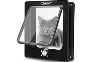 CEESC Cat Flap for Interior/Exterior Door, Weatherproof, Rotary 4 Way Locking Pet Door for Cats & Dogs, Upgraded Version (Black, Large)