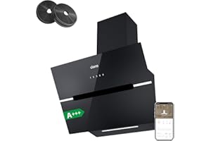 CIARRA CBCB6736F WIFI APP Touch Control Angled Cooker Hood 60cm Black with CBCF003 Carbon Filters Chimney Vent Hood with LED Lights Ducting&Recirculating Kitchen Extractor Fan