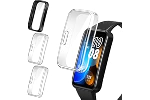 ivoler 3 Stücke Hülle mit Schutzfolie für Huawei Band 10/9 / 8, Vollständige Abdeckung Stoßfest Kratzfest Schutzhülle Dünne Weiche TPU Displayschutz Case, 2 Transparent + 1 Schwarz