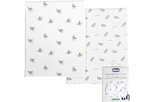 Chicco Ensemble de Draps en Fibre de Bambou, Compatible avec les Lits Next2Me Twins, Lot de 2 draps-housses pour berceau, Fantaisie avec des feuilles et escargot