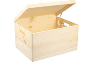 LAUBLUST Große Holzkiste Deckel und Griffe - 40x30x24cm, Natur, FSC® | Allzweck-Kiste aus Holz - Aufbewahrungskiste | Geschenk-Verpackung | Deko-Kasten zum Basteln | Spielzeug-Truhe | Erinnerungsbox