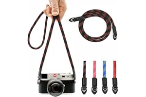 Eorefo Sangle de caméra en corde,100cm Nylon Sangle pour appareil photo Sangle/Bandoulière de cou pour Appareil Photo sans Miroir et DSLR.(Noir/Rouge)