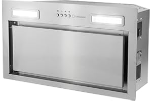 Turbionaire Amira 50 TAM50S, Campana Extractora Cocina 52 cm, Motor Brushless 600 m³/h, A++, 3 velocidades + Boost, Aspiración perimetral, LED de 4000K, Acero inoxidable