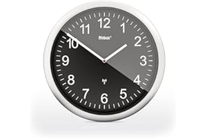 Mebus Radiowy zegar ścienny, 26 cm, bezgłośny, dobrze czytelny, srebrna rama, czarny cyferblat, model 19812 - wyraźny i cichy, czarny