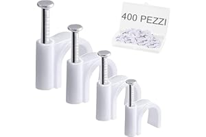 DEKUKAR 400pz Fermacavi a Chiodo, 4 Dimensioni (4mm 6mm 8mm 10mm) Fermacavi Durevoli a Chiodo Rotondo, Fermacavi Ordinati per Cavi, Pin, Chiodini per Cavi per Ethernet, Cavi Elettrici, Fili