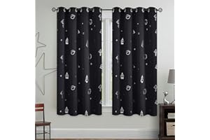 Vangao Verdunklungsvorhang Kindervorhang Blickdicht Vorhänge mit Ösen Weltraum Muster Gardinen Thermovorhang für Kinderzimmer Junge Mädschen Wohnzimmer 2er Set 130Bx145H(cm) Schwarz