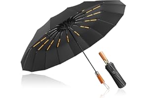 MidingChai Regenschirm Groß Sturmfest, Regenschirm Holzgriff, Taschenschirm Automatik, Umbrella Windproof XXL Groß & Stabil für 2 Personen Damen & Herren, 108 cm Ø, Schwarz