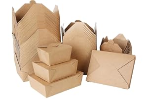 DeinPack Speise Box Take Away I Boîte à repas bio avec couvercle pliable 1600 ml I Boîte en carton rectangulaire I Boîte en carton kraft marron compostable I Jetable to Go Boîtes 50 pièces