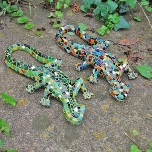 Niedlichen Paar Mosaik farbigen Eidechsen, Garten Deko aus Kunstharz