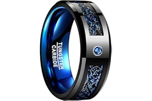 083BASE Herren Tungstenring mit Drachenmuster, 8mm Breite, Zirkonia-Einlage, in Blau, Schwarz und Rot erhältlich - Wolframkarbid Ring für Männer