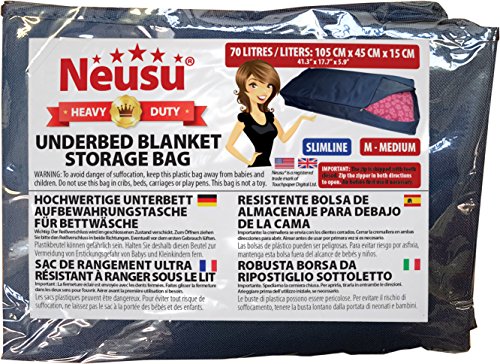 Neusu Strapazierfähige Unterbettkommode Im Schlanken Design – 70 Liter Fassungsvermögen (Mittlere Größe 105 cm x 45 cm x 15 cm) – Belastbares 600D-Polyestermaterial Mit 4 Tragegriffen – Zusammenfaltbar – Blau - 4