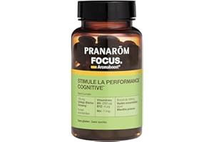 Pranarôm - Aromaboost Focus - Complément Alimentaire- Améliore la Mémoire et la Concentration - Ginkgo - Ginseng - Vitamines B9 B12 - Huile Essentielle Sauge à Feuilles de Lavande - 60 Capsules
