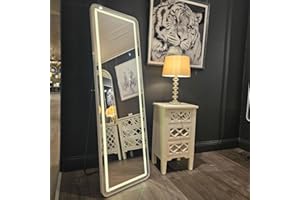 DOWNTON INTERIORS Modern Tall Metal Frame LED Mirror Wall & Floor Standing - 145 x 45cm (White Rectangular)