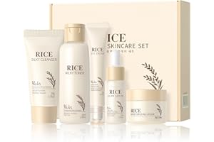 MEITREND Korean Skincare Set,Glass Skin Care Gift Set,Rice Skin Care Sets & Kits-Rice Cleanser,Toner,Serum,Cream,Eye Cream,Facial Kit for Glowing Skin,Rice Raw Pulp Beauty Gift Set for Women (One Size, Rice)