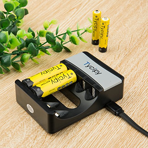 Tycipy LED Akku Ladegerät für Ni-MH/Ni-CD AA/AAA Akkus, Universal Akkuladegerät für 800mAh 5V 4 AA/AAA Batterien mit mit LED-Anzeige Schwarz - 6