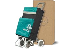 ECOSTAR 1618 Carro de Compra Plegable Ligero, Bolsa Térmica, 100x41x33cm, 40 litros, 4 Ruedas, Embalado con Cartón Reforzado, Garantía 3 Años (Verde)
