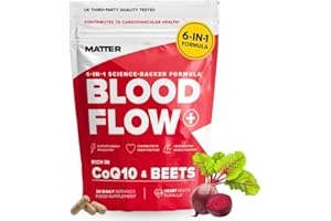 GET MATTER Blood Flow+ Nitric Oxide Booster Supplement - Beetroot, CoQ10, L-Citrulline & Pine Bark for Circulation, Heart Health & Blood Pressure Support - Beetroot Capsules for Energy & Stamina