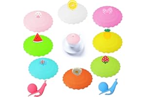 BEIIEB 8 tapas de silicona con 2 clips para vasos de caracol, tapas reutilizables a prueba de fugas, tapas de vasos a prueba de polvo, tapas creativas, adecuadas para el hogar, al aire libre