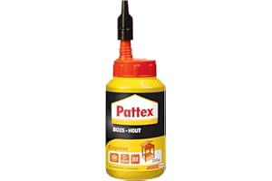 Pattex Bois Express, colle à bois à séchage rapide, colle vinylique pour montage, assemblage, placage ou contrecollage sur supports en bois, colle blanche, 250 g