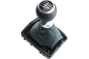 Newtown2700-parts Schaltknauf perforiert + Schaltmanschette + Rahmen kompatibel für Audi A4 S4 B8 A5 Naht Schwarz Roter Ring 6 Gang