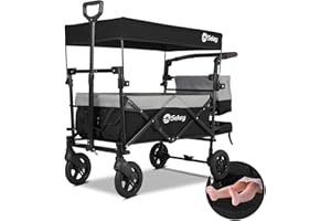 ‎SEKEY Sekey Faltbarer Bollerwagen Kinder mit 150KG Tragkraft, Handwagen Klappbar für Kinder mit Schiebegriff und Bremsen, TP5050, Schwarz mit Grau