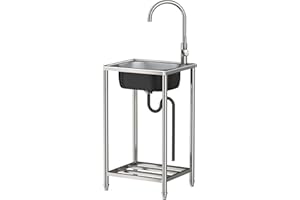 BNDDUP Évier Inox Evier Cuisine 1 Bac Avec Robinet, Extérieur Évier De Jardin Lavabo Restaurant Cuve Simple,Éviers Commerciaux Autoportant,Pour Restaurant, Bar, Buanderie, Garage