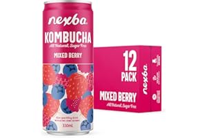 Nexba Mixed Berry Kombucha 330 ml Slim Cans (Pack of 12) – All Natural, Sugar Free & Healthy Berry-Licious Gut Boost