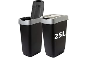 SUSTANIA Duo - Lot de 2 poubelles de cuisine - 2 compartiments de 25 l - Anti-odeurs - Double poubelle avec couvercle basculant - Plastique robuste et recyclable - Noir - Fabriqué en UE