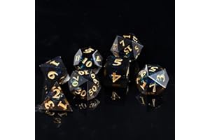 ORUZA 7 PCS Polyhedral DND Dice Resin Sharp Edge Die D&D Dice Set for Dungeons and Dragons RPG MTG Table Games (Black & Green)