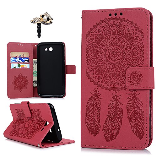 Badalink Case für Samsung Galaxy J5(2017) PU Leder (TPU innere Schicht) Tasche Flipcase Druck Traumfänger Schutzhülle mit Kreditkarteninhaber Kippständer Magnetverschluss Handyhülle Wassermelonen Rot