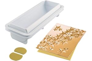 silikomart | STARLIGHT BÛCHE, Kit composition 1 Bûche en plastique, 1 Base en plastique, 2 Têtes en Silicone platine, 2 Tapis en Silicone platine, Design 3D, 250 x 80 mm, h 67 mm, Made in Italy