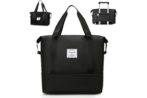 Crazy Bean Borsone da Viaggio Donna Borsone Palestra Pieghevole Weekend Borsa Sportiva Tote Gym impermeabile Borsa Bagaglio a Mano per Aereo（Nero）