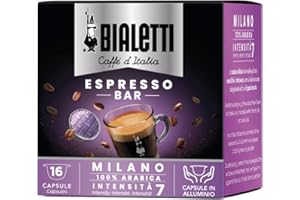 Bialetti Caffè d'Italia, Boîte de 16 Capsules, Milan, Intensité 7, Compatible avec les Machines à Système Fermé Bialetti, 100 % Aluminium