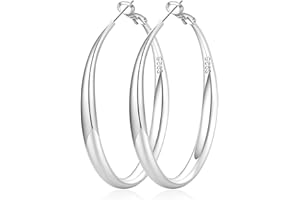 PABBEU S925 SterlingSilver Hoop Earrings Hypoallergenic Silver Hoop Earrings for Women Lightweight Large Sterling Silver Hoops Earring 30/50/70mm