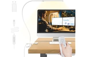 Mojimdo 77 LED Lámpara de Escritorio Regulable con Mando a Distancia [3 Modos de Color y 10 Niveles de Brillo] Cuello de Cisne Flexible de 70CM con Adaptador USB, Flexos de Pinza para Hogar