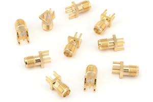 GLOGLOW 10pcs SMA Female Jack Solder Attachment, Durable Brass SMA Female Bases Multi-purpose PCB Mount Plug for Wireless Devices