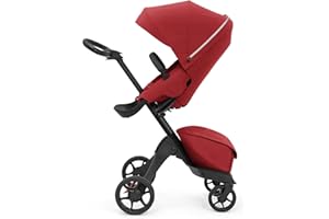 Stokke Xplory X, Ruby Red - Luxury Pushchair - Adjustable for Both Baby & Parents’ Comfort - Padding, Harness & Reflective Zip for Added Safety - Folds in One Step