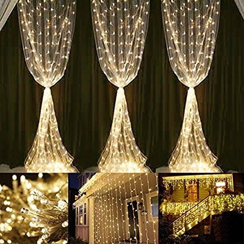 Neretva Window Curtain String Lights--600 LEDs String Fairy Lights, 6M*3M, Icicle Fairy Lights For Party Wedding Home Patio Lawn Garden Christmas Lighting Decorations(Warm White)
