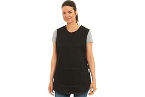 GENERIC Ladies Plain Tabard With Matching Piping Apron Overalls Front Pocket Stylish Tabards for Women Casual Aprons for Women to Use in Home Kitchen Restaurants Coffee Shops UK Made