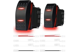 MKBKLLJY 2Pcs Momentary Rocker Switch Toggle (ON)-Off-(ON) 3 Position Waterproof DC 12V/20A 24V/10A 7Pin DPDT Red LED Light, with Jumper Wires Set for Marine Boat Truck Car Caravan RV SUV ATV UTV