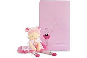 Jolijou - Poupée en Tissu Danseuse - Lily-Rose - Boite Cadeau - 36 Cm - Doudou Rose et Blanc - Tutu en Tulle à Petits Pois et Rubans - Idée Cadeau Naissance Fille - DC3131