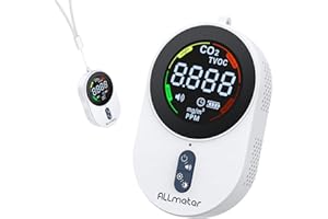 ALLmeter Portable 2 in 1 CO2 Detector 0～5000 ppm Air Quality Monitor Detects CO2 and TVOC with LCD Display, Rechargeable Battery, carbon dioxide Alarm for Home, Office, Travel Camping